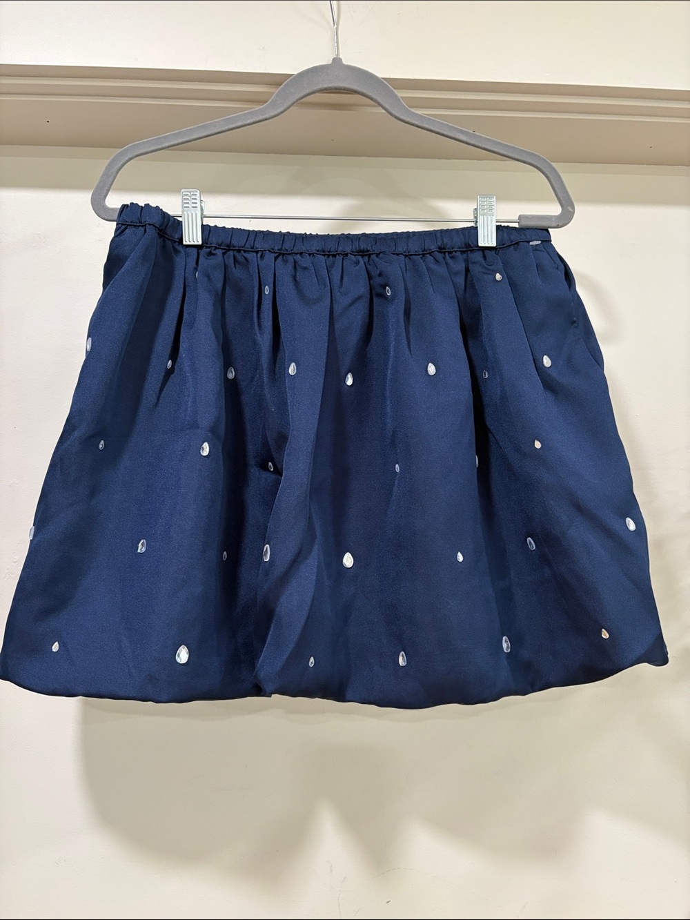 LOFT Navy Blue Jeweled Ruched Bubble Mini Skirt, Size M, NWT - Picture 2 of 9